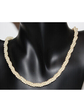 Vintage Faux Pearl 3 Strand Necklace 16" Choker Cream Ivory Barrel Clasp
